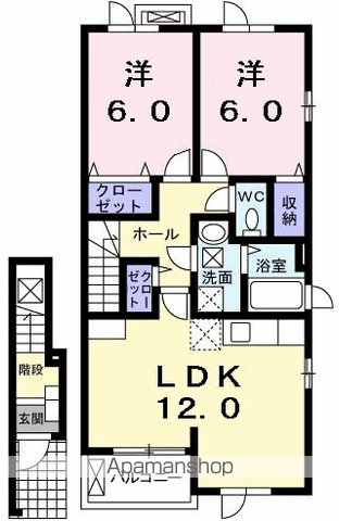 メルシーB棟(2LDK/2階)の間取り写真