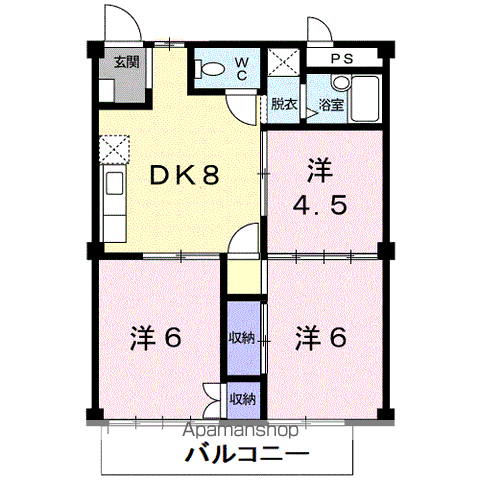 シティハイツ米ノ山A(3DK/2階)の間取り写真