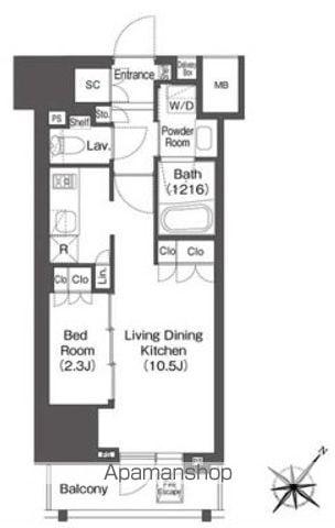 レフィールオーブ代々木(1LDK/11階)の間取り写真