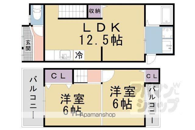 京都市東西線 椥辻駅 徒歩11分 2階建 築46年(2LDK)の間取り写真