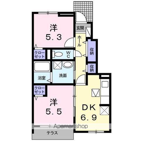 リバーヒルⅡB(2DK/1階)の間取り写真