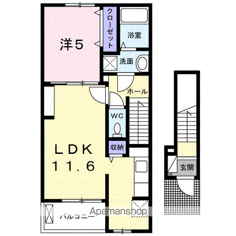 シャローム(1LDK/2階)の間取り写真