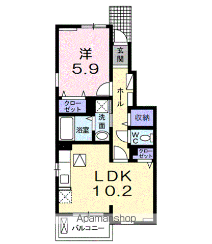 グリーン琥珀Ⅱ(1LDK/1階)の間取り写真