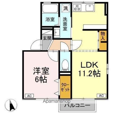 セジュール来住 B棟(1LDK/2階)の間取り写真