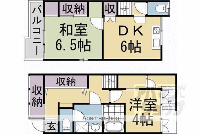 山陰本線 円町駅 徒歩3分 2階建 築45年(2DK)の間取り写真
