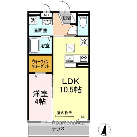 銀河タウン E(1LDK/1階)の間取り写真