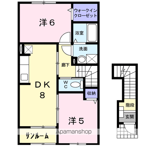 セロトーレ1(2DK/2階)の間取り写真