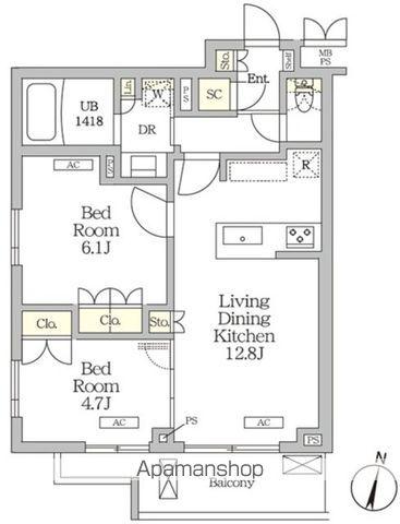 ミレーネ滝野川(2LDK/2階)の間取り写真