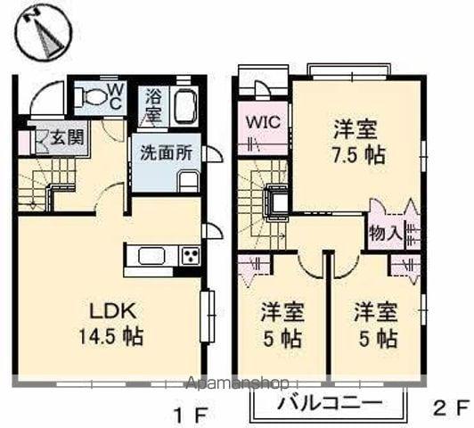 ハイツMINORU D棟(3LDK/1階)の間取り写真