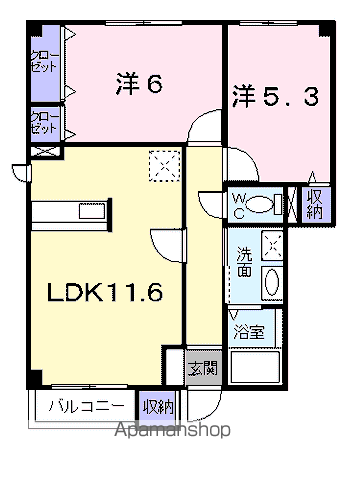 ベルクール石川 2号館(2LDK/1階)の間取り写真
