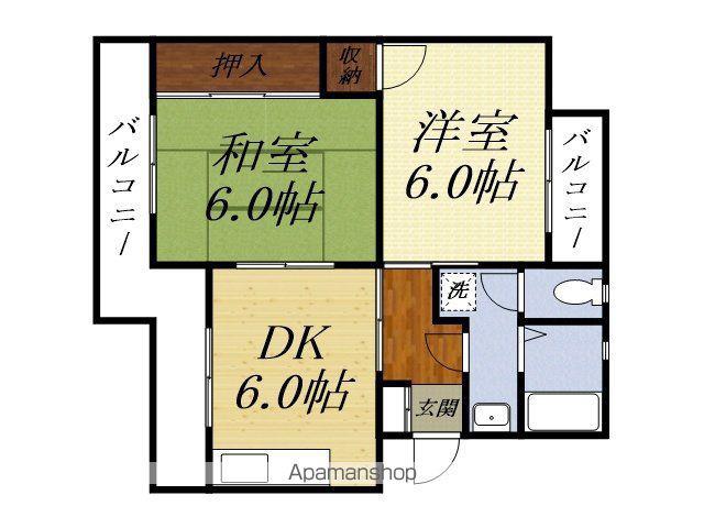 マンションKM-1(2DK/1階)の間取り写真