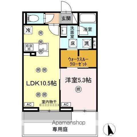 ディアライズ河内(1LDK/1階)の間取り写真