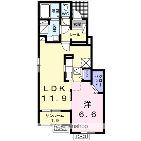 ラ・ロンディーネ(1LDK/1階)の間取り写真