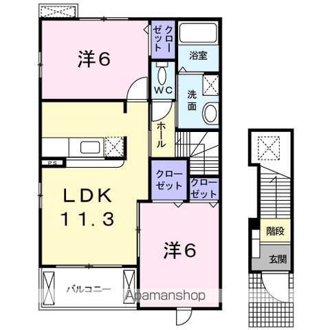 ドゥー ラフィネA(2LDK/2階)の間取り写真