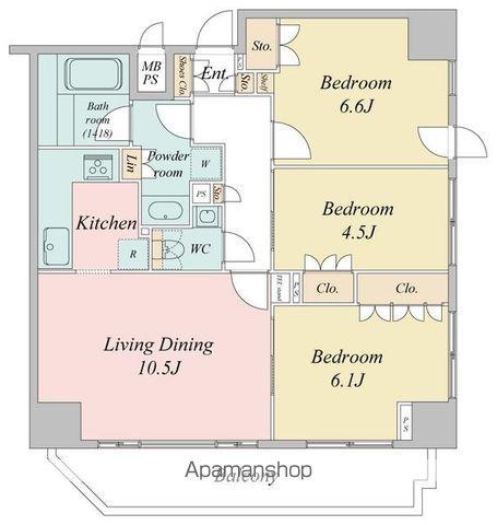 ドゥーエ日本橋(3LDK/7階)の間取り写真