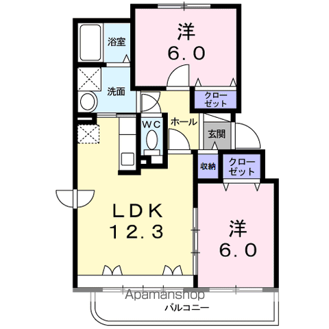 カルム桜 1(2LDK/1階)の間取り写真