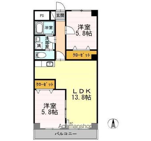 中御所グランバレー A(2LDK/1階)の間取り写真