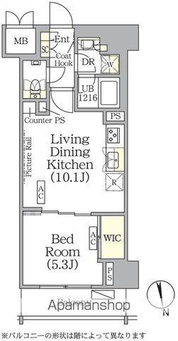 ザ・パークハビオ神楽坂レジデンスサウス(1LDK/6階)の間取り写真