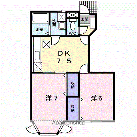サニーサイド(2DK/1階)の間取り写真