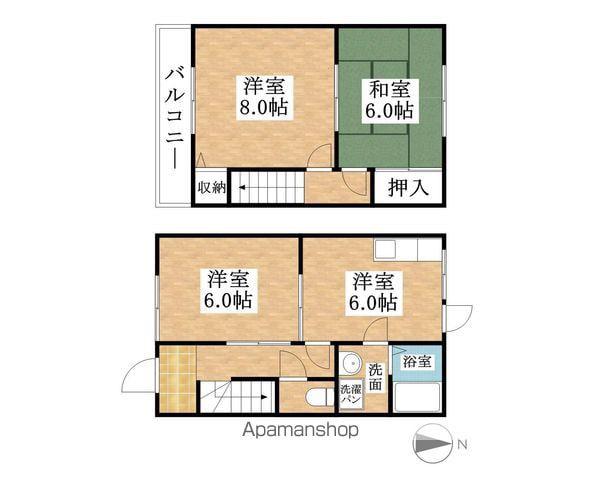 東海道本線 稲沢駅 徒歩29分 2階建 築27年(3DK/1階)の間取り写真