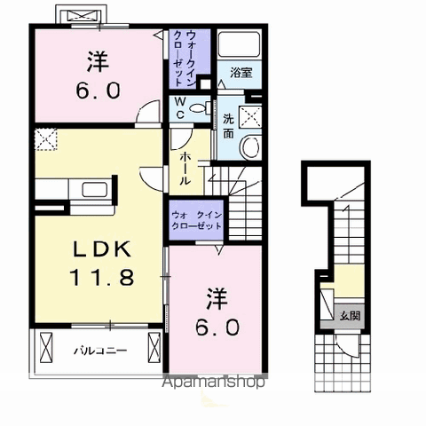メゾンオーシャンA(2LDK/2階)の間取り写真