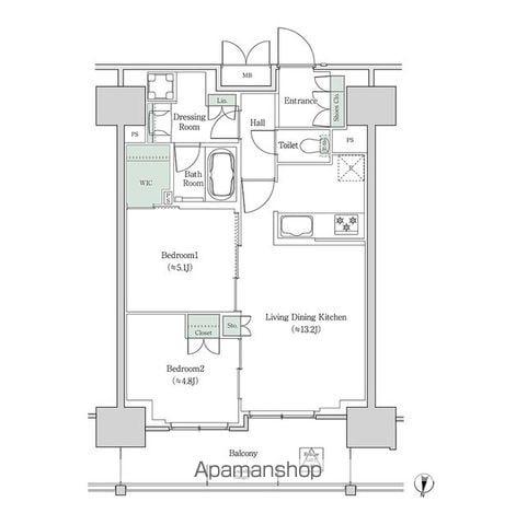 ブルックサイドレジデンス木場(2LDK/14階)の間取り写真