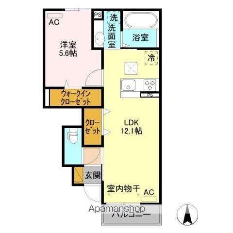 シャルール月の木(1LDK/1階)の間取り写真