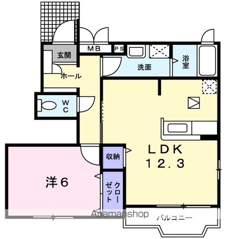 カーザ・フィオーレⅢ(1LDK/1階)の間取り写真