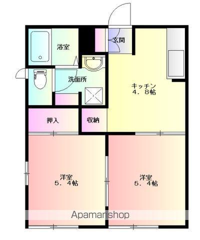 ハピネスタウンA棟(2K/1階)の間取り写真