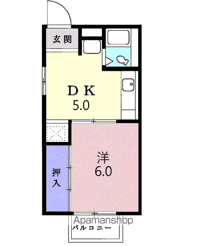 ハイツ東山(1DK/2階)の間取り写真