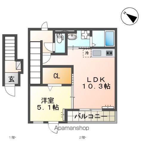 常磐線 牛久駅 徒歩32分 2階建 築1年(1LDK/2階)の間取り写真