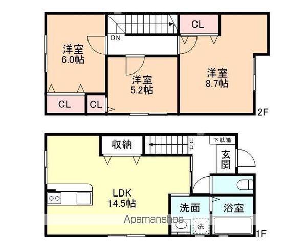 富山地鉄富山港線 奥田中学校前駅 徒歩3分 2階建 築3年(2SLDK)の間取り写真