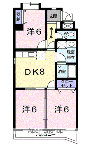 ソシエ221(3DK/4階)の間取り写真