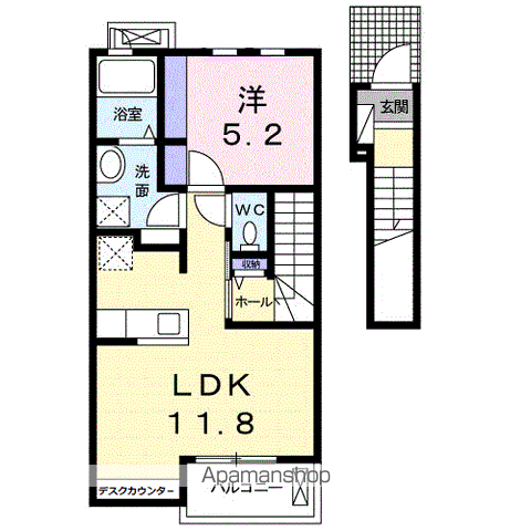 シューネスハイム ミルト西館(1LDK/2階)の間取り写真