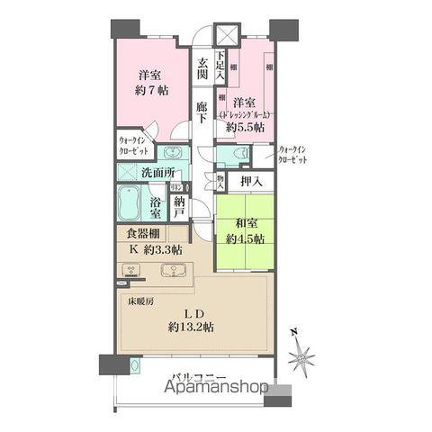 アネシア八事高峯シティテラス ランドマークレジデンス(3LDK/5階)の間取り写真