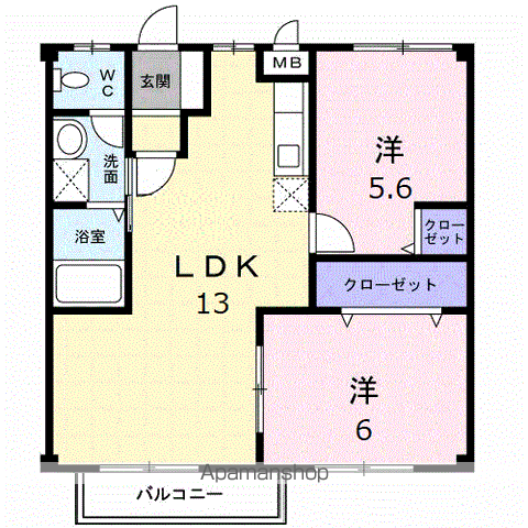 ハイツウイステリア(2LDK/2階)の間取り写真