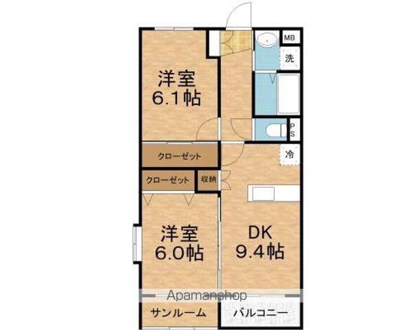 ブライトハート(2DK/1階)の間取り写真