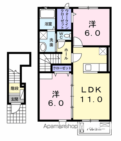 ミルキーウェイⅠ(2LDK/2階)の間取り写真
