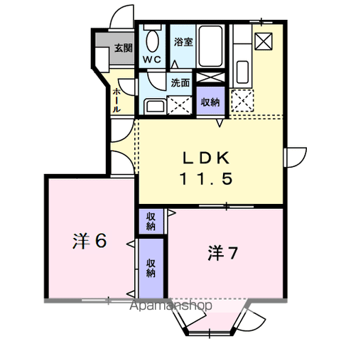 フォンテーヌ・Ⅱ(2LDK/1階)の間取り写真