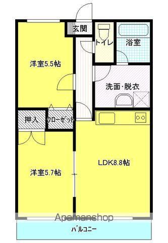 JRBハイツ室積(2LDK/1階)の間取り写真
