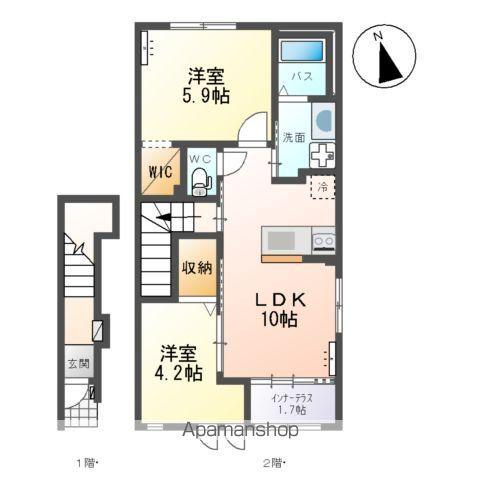 プレジール人来田(2LDK/2階)の間取り写真