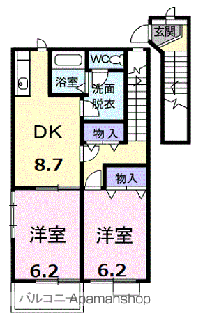 ローズデール(2DK/2階)の間取り写真
