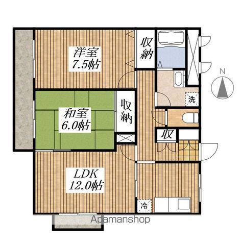 ドルミ国立(2LDK/2階)の間取り写真