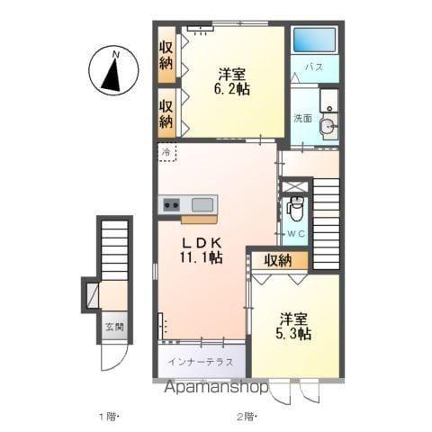 アプリカス ヴェント(2LDK/2階)の間取り写真