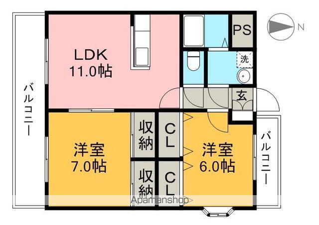 ハイツショウエイ2番館(2LDK/1階)の間取り写真
