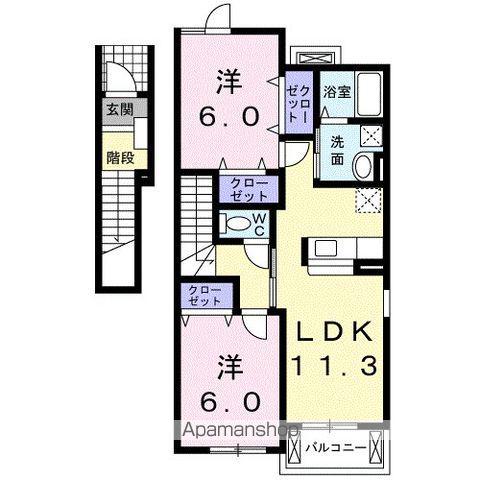 グランドゥール B(2LDK/2階)の間取り写真