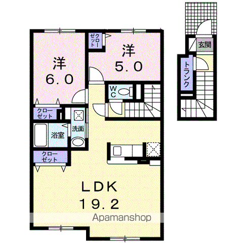 ガーディノディルースⅢ(2LDK/2階)の間取り写真