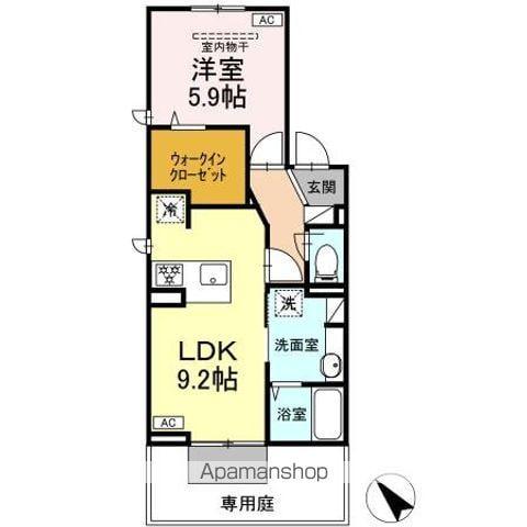 TORISIA城ケ丘(1LDK/1階)の間取り写真