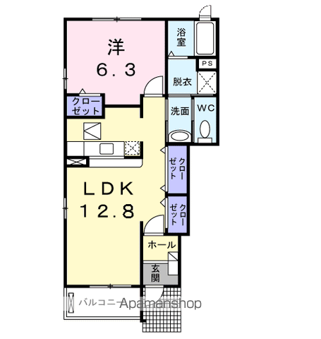 ソレアードⅢⅠ(1LDK/1階)の間取り写真