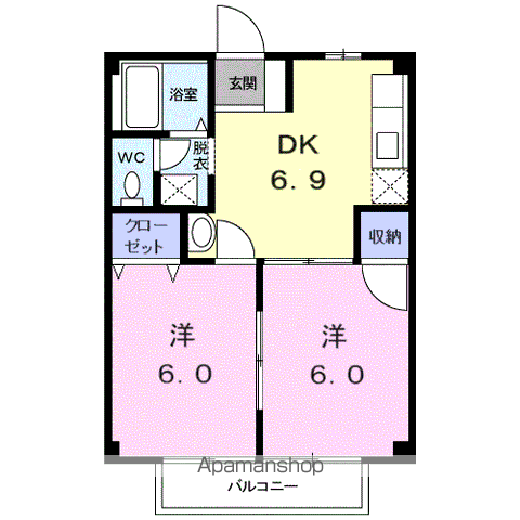 グリーンハイツ橘(2DK/2階)の間取り写真